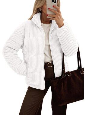 Women's White Winter Cropped Jacket Zip up Quilted Coat Fall Winter Outfits